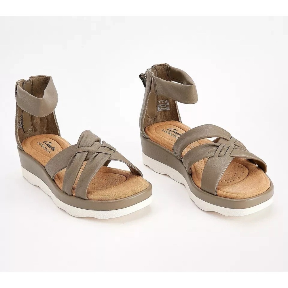 Clarks Womens 12 M Clara‎ Rae Ankle Strap Wedge Sandals Olive Green NEW